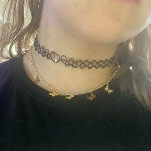 2000 00s retro deadstock silver tone unique gold tone butterfly flying necklace